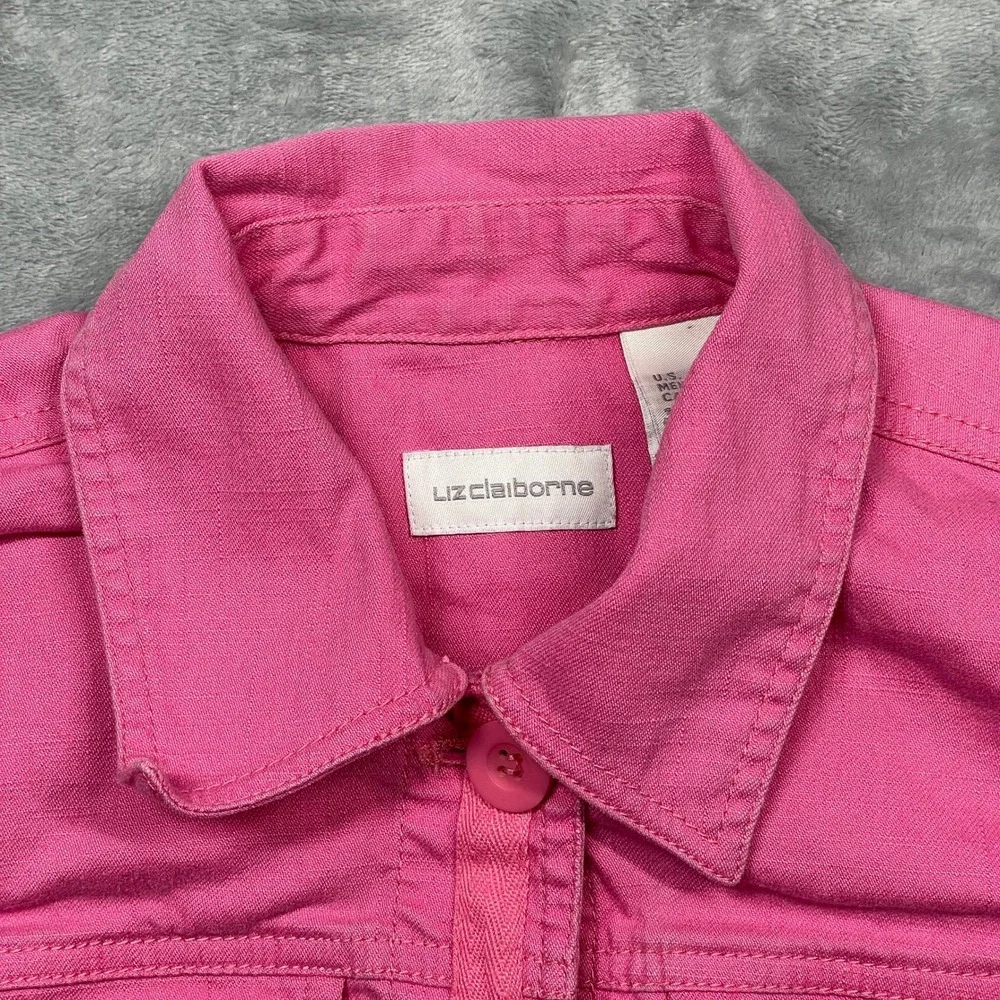 Liz Claiborne Denim Jacket Womens Small Pink Stretch Button Front‎ Trucker Coat